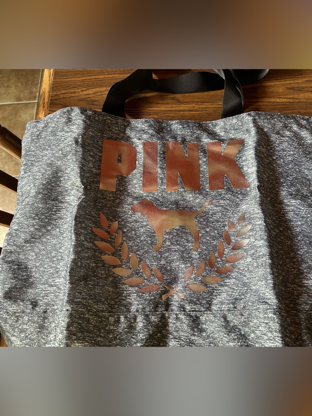PINK Victoria's Secret Gray Duffel with Metallic Rose Logo